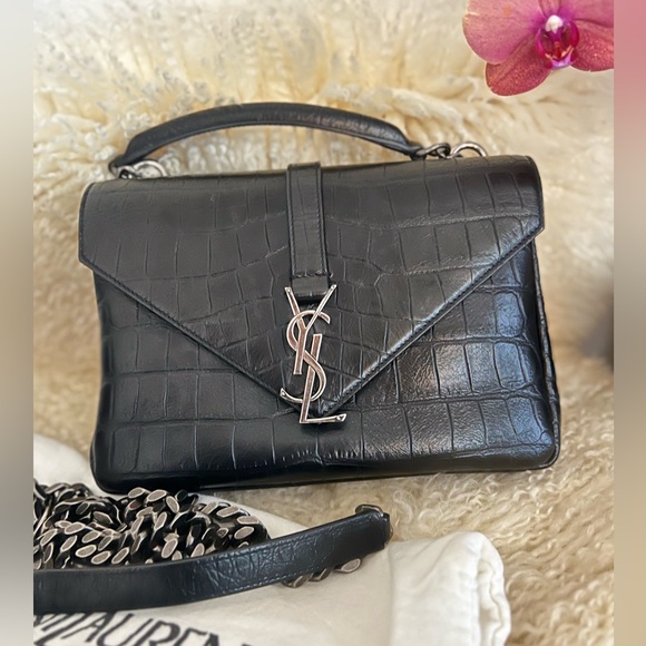 !!SOLD!! YSL Calfskin Crocodile Embossed Medium Monogram Envelope 2-way Bag - Picture 1 of 16